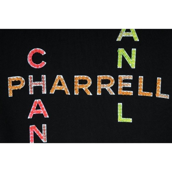 Chanel Pharrell Mens T Shirt XL Black Sequence Coco Logo Cotton Short Sleeve - Picture 4 of 10